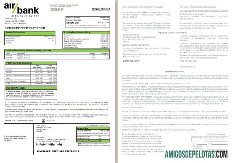 Extrato de hipoteca do Czechia Air Bank, 2 páginas, 1 2 Scr baixar para verificação